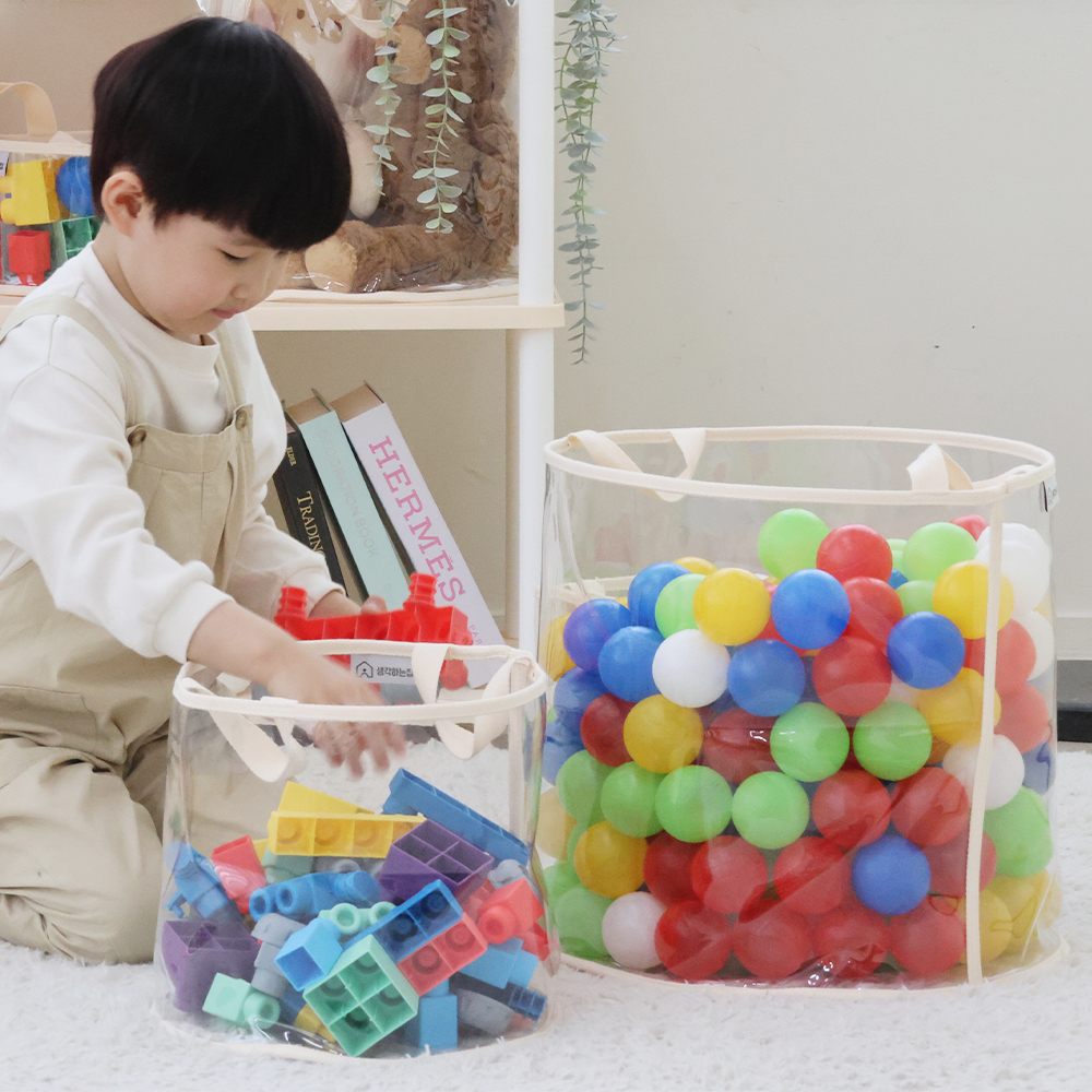생각하는집 장난감정리함 투명 접이식 모서리라운드처리 수납함 아기 인형 레고 바구니 S