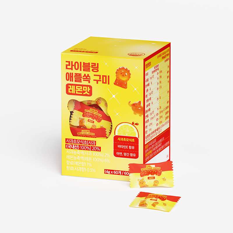 라이블링 애플쏙 구미 레몬맛 사과초모식초 애사비젤리 1박스 4g x 60개 - 상세 이미지 5