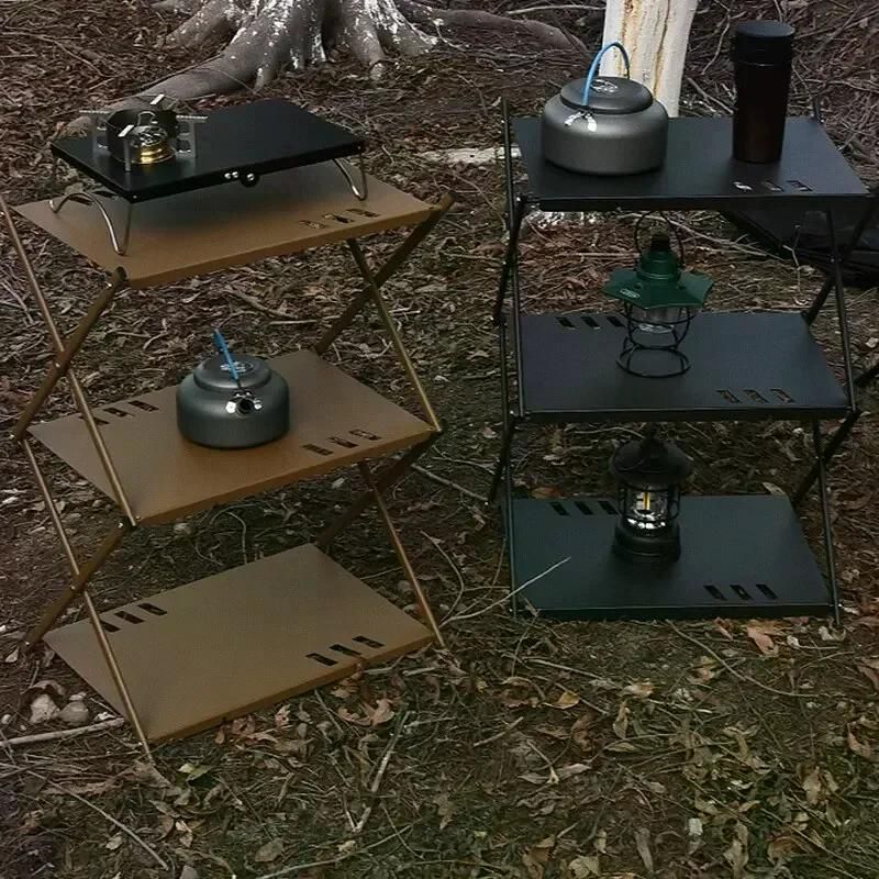 야외 접이식 선반 휴대용 캠핑 피크닉 바비큐 보관 정원 테이블 3 단 4 랙 카키 3단