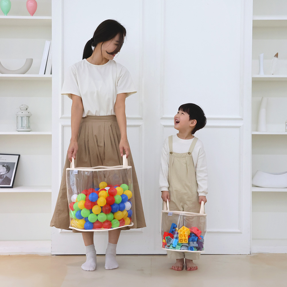 생각하는집 장난감정리함 투명 접이식 모서리라운드처리 수납함 아기 인형 레고 바구니 S