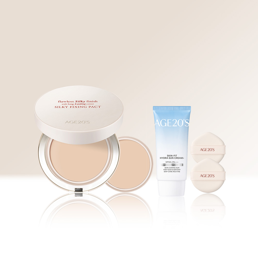 에이지투웨니스 실키 픽싱 팩트 14g 본품+리필+선크림 50ml 2종 세트 (SPF50+ PA++++) - 상품 이미지