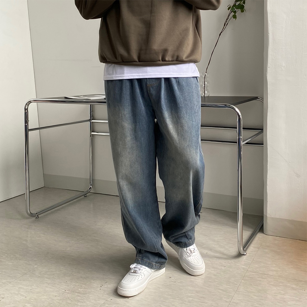 통청바지 벌룬데님 남자와이드청바지 흑청바지 제품 이미지