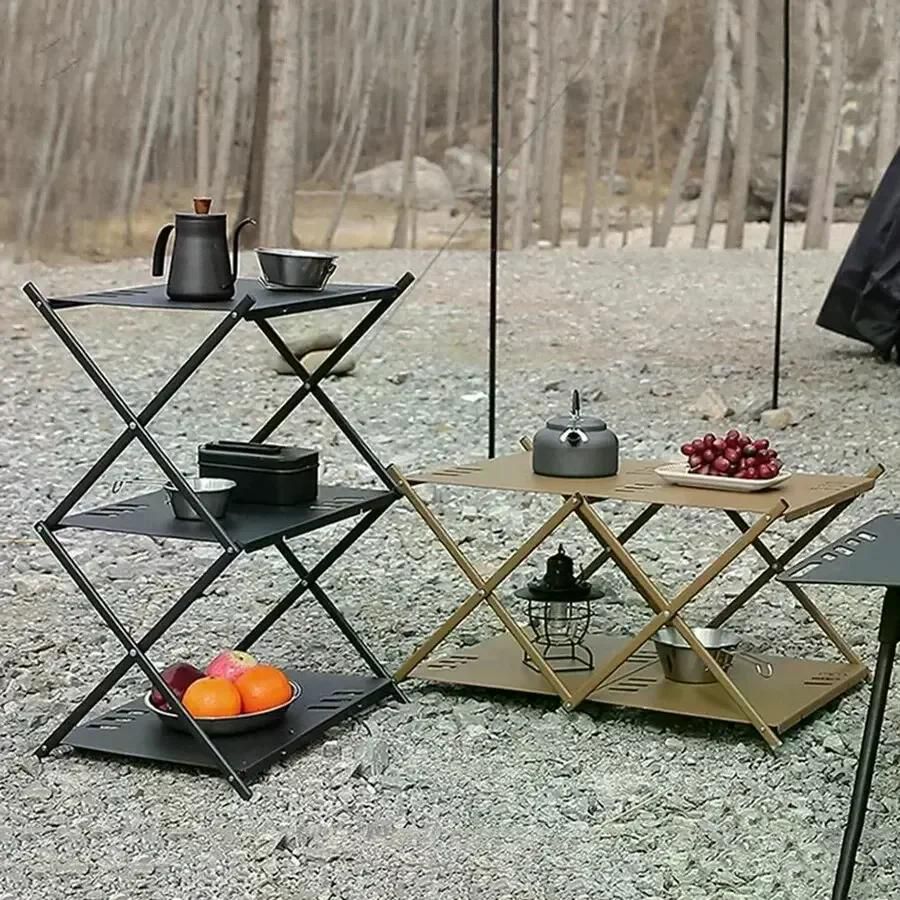 MOUNTAINHIKER 야외 알루미늄 합금 선반 휴대용 접이식 캠핑 바베큐 보관 랙 테이블 3 레이어 패널 2 4 카키 3단 - 상세 이미지 2