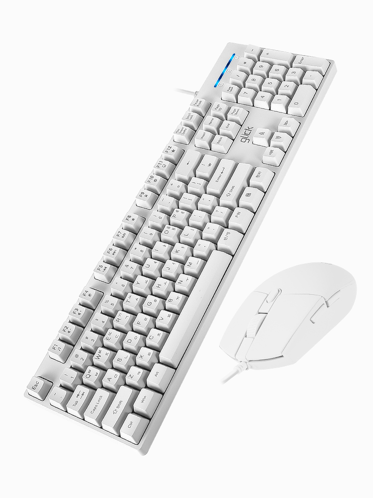 지클릭커 오피스프로 GMK-500 스탠다드 M 키보드 무소음 마우스 키스킨 포함 세트 화이트