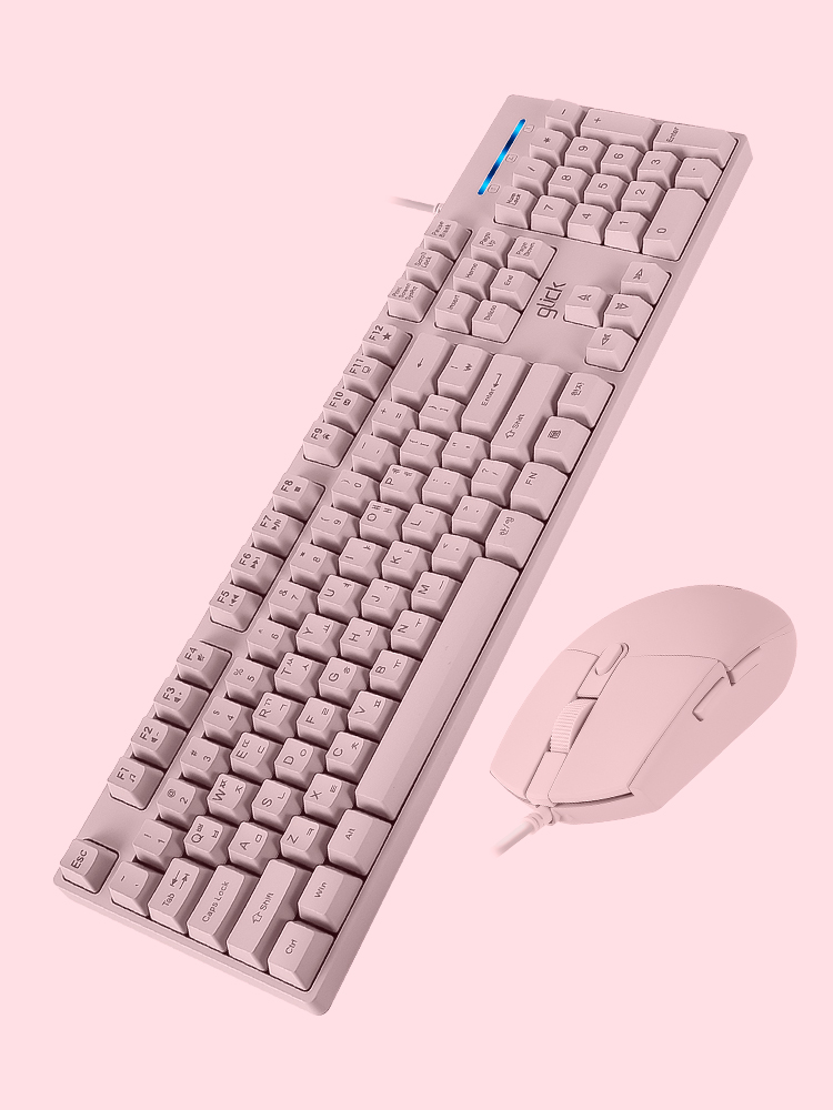 지클릭커 오피스프로 GMK-500 스탠다드 M 키보드 무소음 마우스 키스킨 포함 세트 핑크