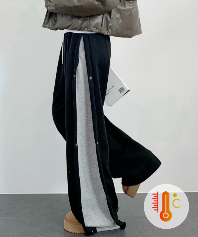 겨울 기모 배색 인사이드 스냅 비조 버튼 와이드 팬츠 - 상세 이미지 4