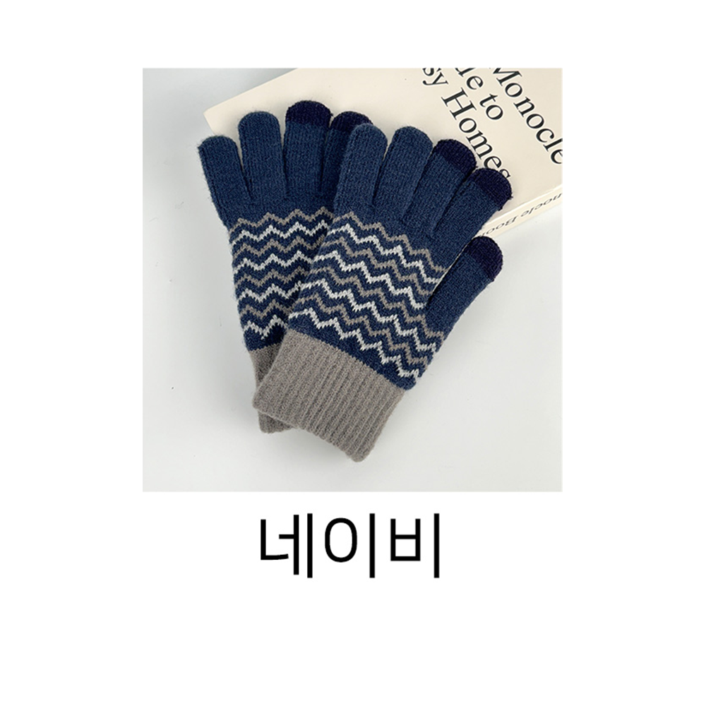 여자 겨울장갑 스마트폰 터치 장갑 지그재그 패턴 니트 털장갑 - 상세 이미지 3