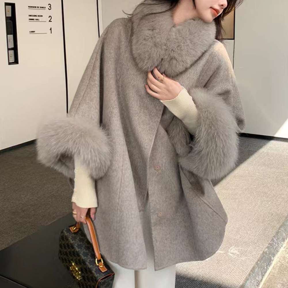 데이트룩 연말 양모 벨티드코트 울 폭스퍼코트 - 메인 이미지