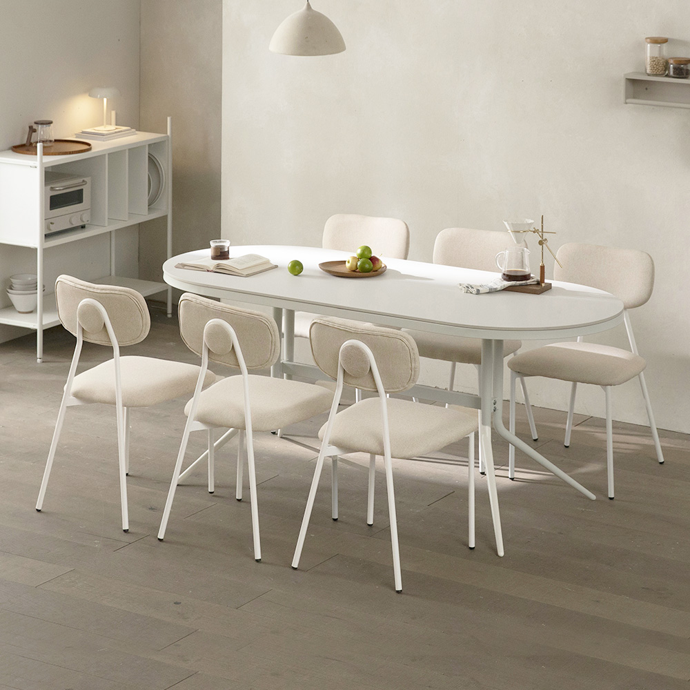 [구매 +N포인트][웰퍼니쳐] 펠릭스 타원형 카페 테이블 인테리어 포세린 세라믹 6인 식탁 세트 1800