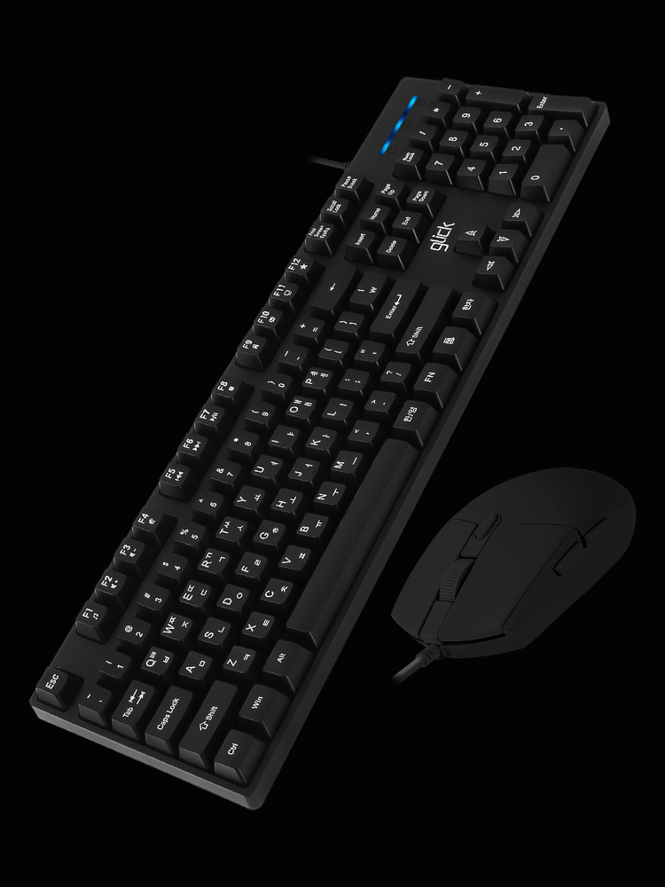 지클릭커 오피스프로 GMK-500 스탠다드 M 키보드 무소음 마우스 키스킨 포함 세트 블랙