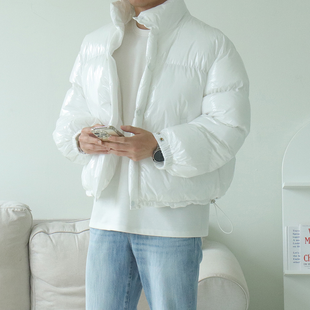 커플 크롭 패딩 오버핏 웰론 남자 숏 패딩