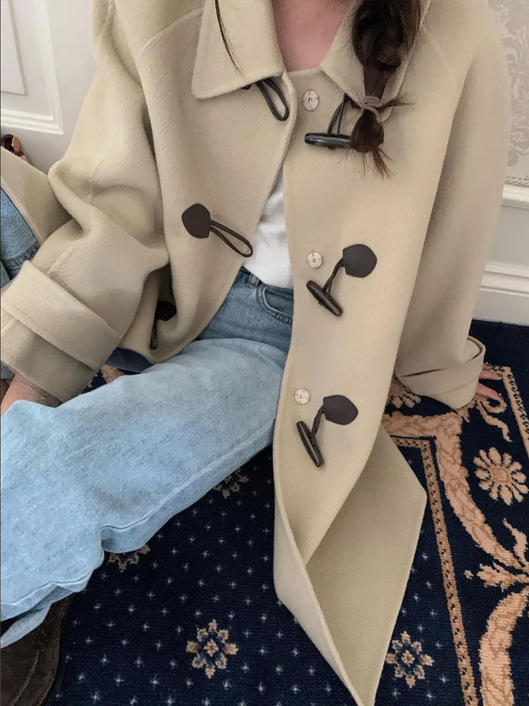 프리미엄 더플 떡볶이 코트 하프 울 핸드메이드코트 숏 반코트 여자 겨울코트 그레이 베이지