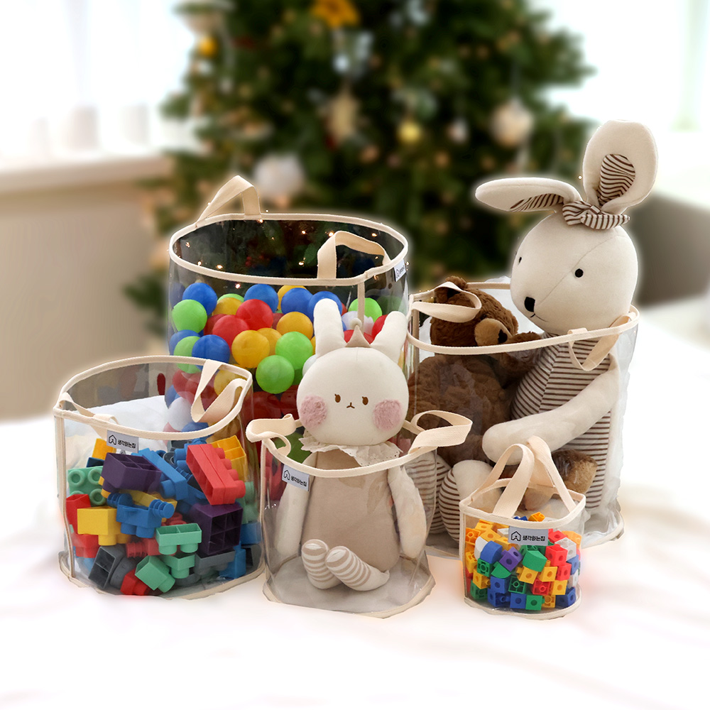 생각하는집 장난감정리함 투명 접이식 모서리라운드처리 수납함 아기 인형 레고 바구니 S