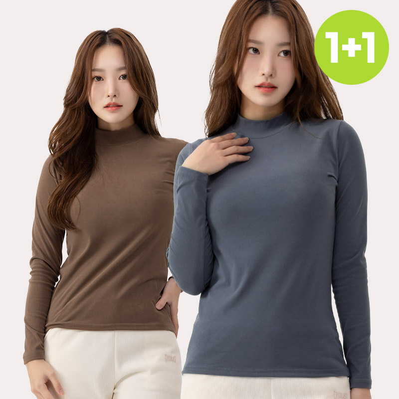 에버라스트 1+1 날씬 기모 모크넥 목폴라 터틀넥 반목 니트 - 상품 이미지