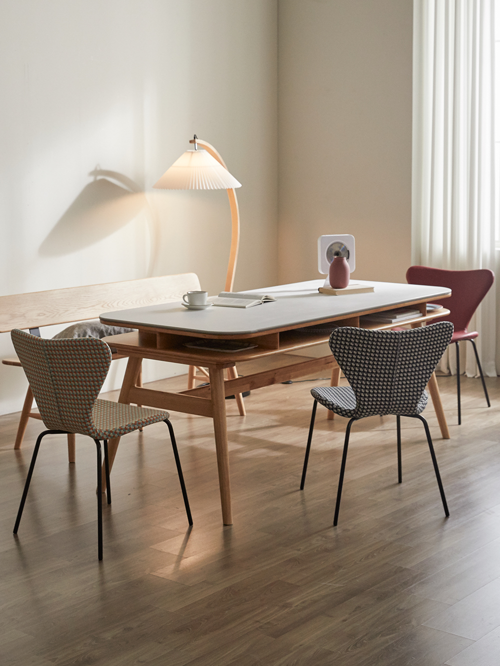 데이지 양면 원목 세라믹식탁 수납 직사각형 테이블 6인용 스퀘어 화이트 그레이 1800