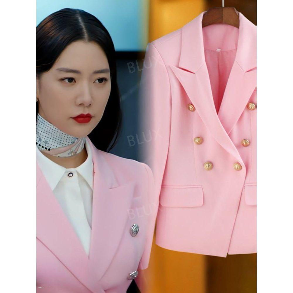 긴팔 데일리 하객룩 자켓 캐주얼 트위드 코디 루즈핏 정장 여성 패션 셋업 파란색 스커트 S - 상세 이미지 2