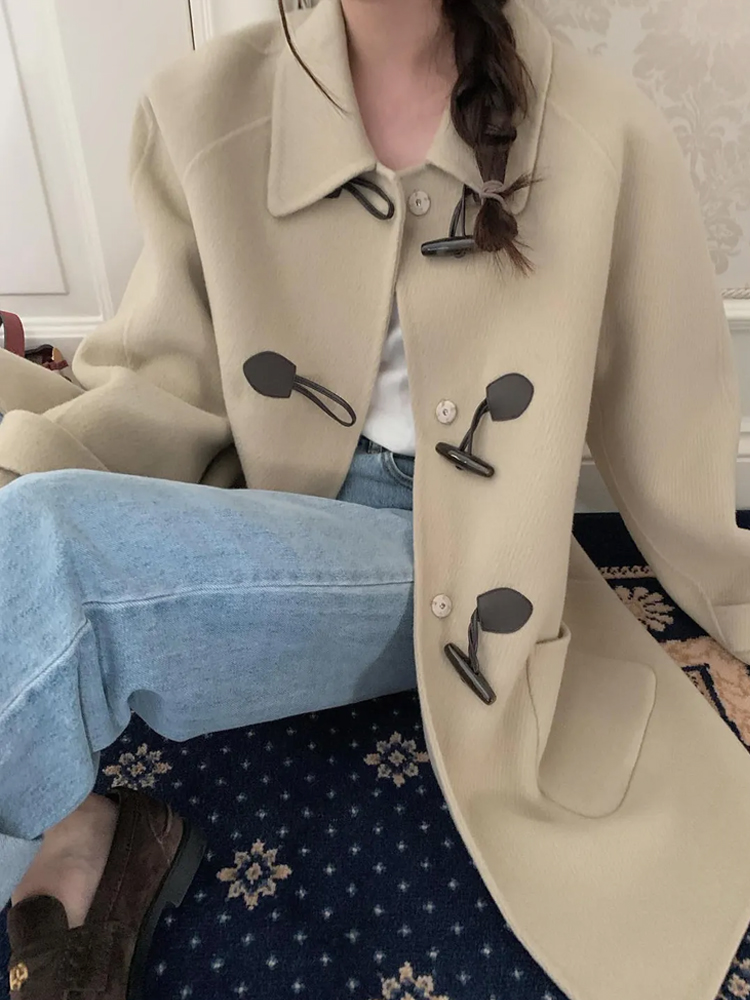 프리미엄 더플 떡볶이 코트 하프 울 핸드메이드코트 숏 반코트 여자 겨울코트 베이지 네이비