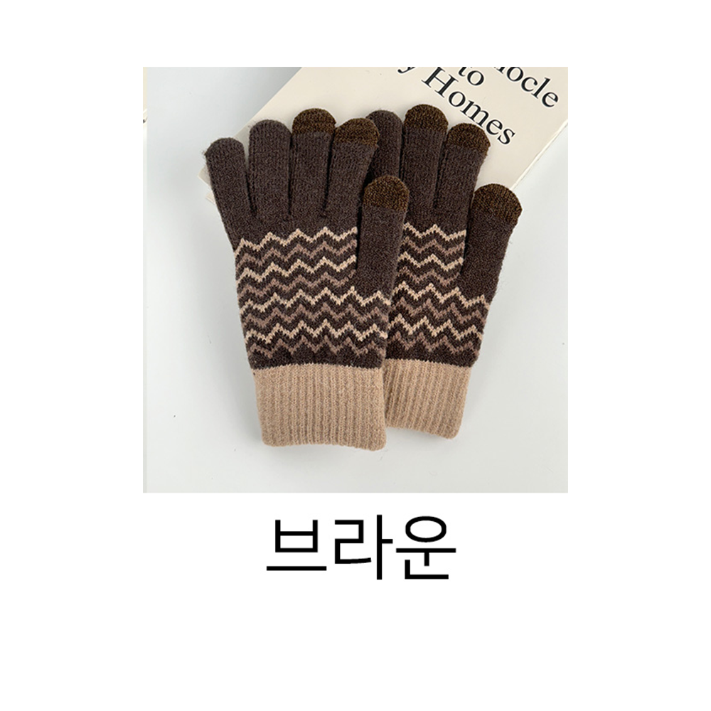 여자 겨울장갑 스마트폰 터치 장갑 지그재그 패턴 니트 털장갑 - 상세 이미지 5