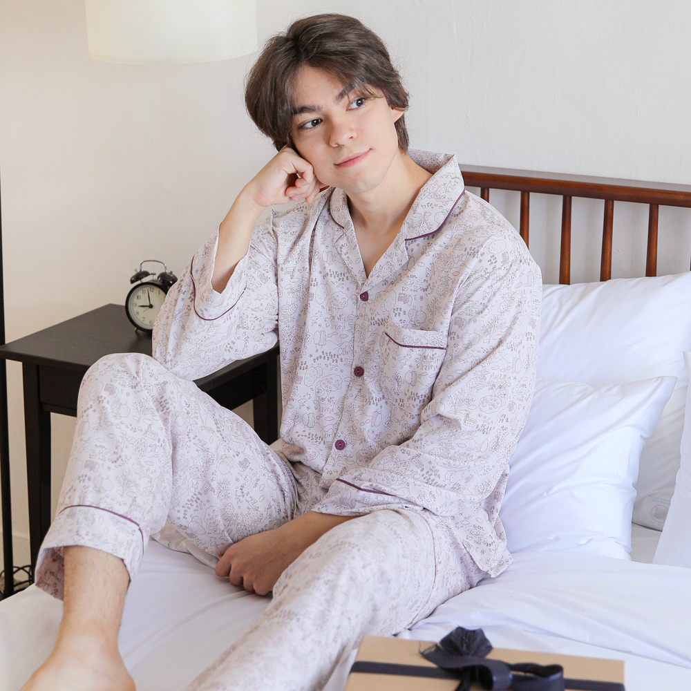 커플잠옷 여성 남성 긴팔 파자마 집들이 선물 신혼 연인 24F403_303(퍼플가든) - 상세 이미지 2