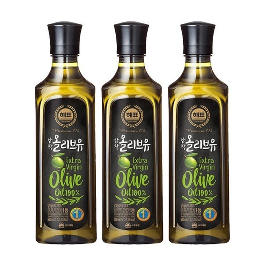 사조해표 압착 엑스트라버진 올리브유 500ml×3개 빵소스 샐러드 : 마인유통