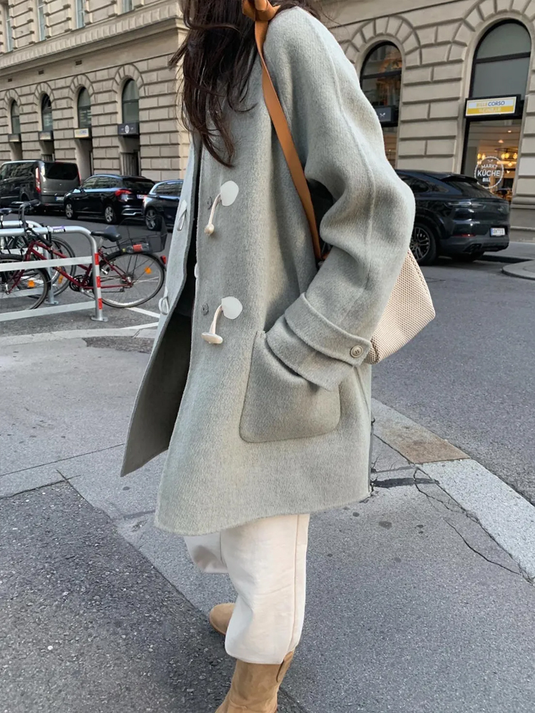 프리미엄 더플 떡볶이 코트 하프 울 핸드메이드코트 숏 반코트 여자 겨울코트 그레이 베이지