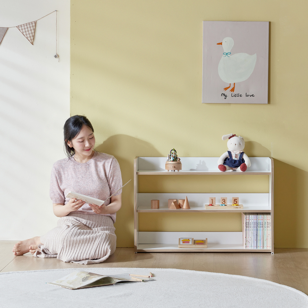 밤비노 친환경 수납 교구장 책장 공부방 낮은 수납장_830, 3단, 화이트