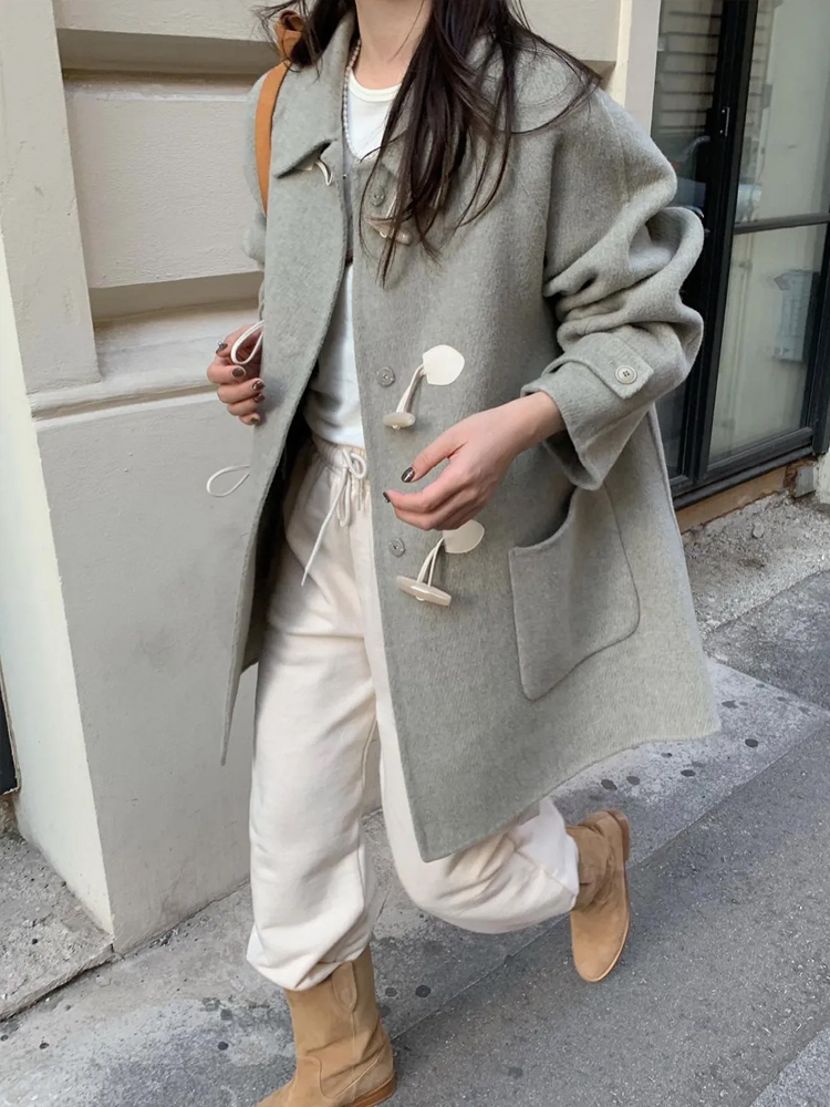 프리미엄 더플 떡볶이 코트 하프 울 핸드메이드코트 숏 반코트 여자 겨울코트 그레이 베이지