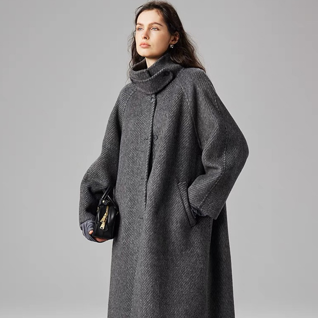 핸드메이드 알파카 발마칸 오버핏 그레이 겨울 롱코트 제품 이미지