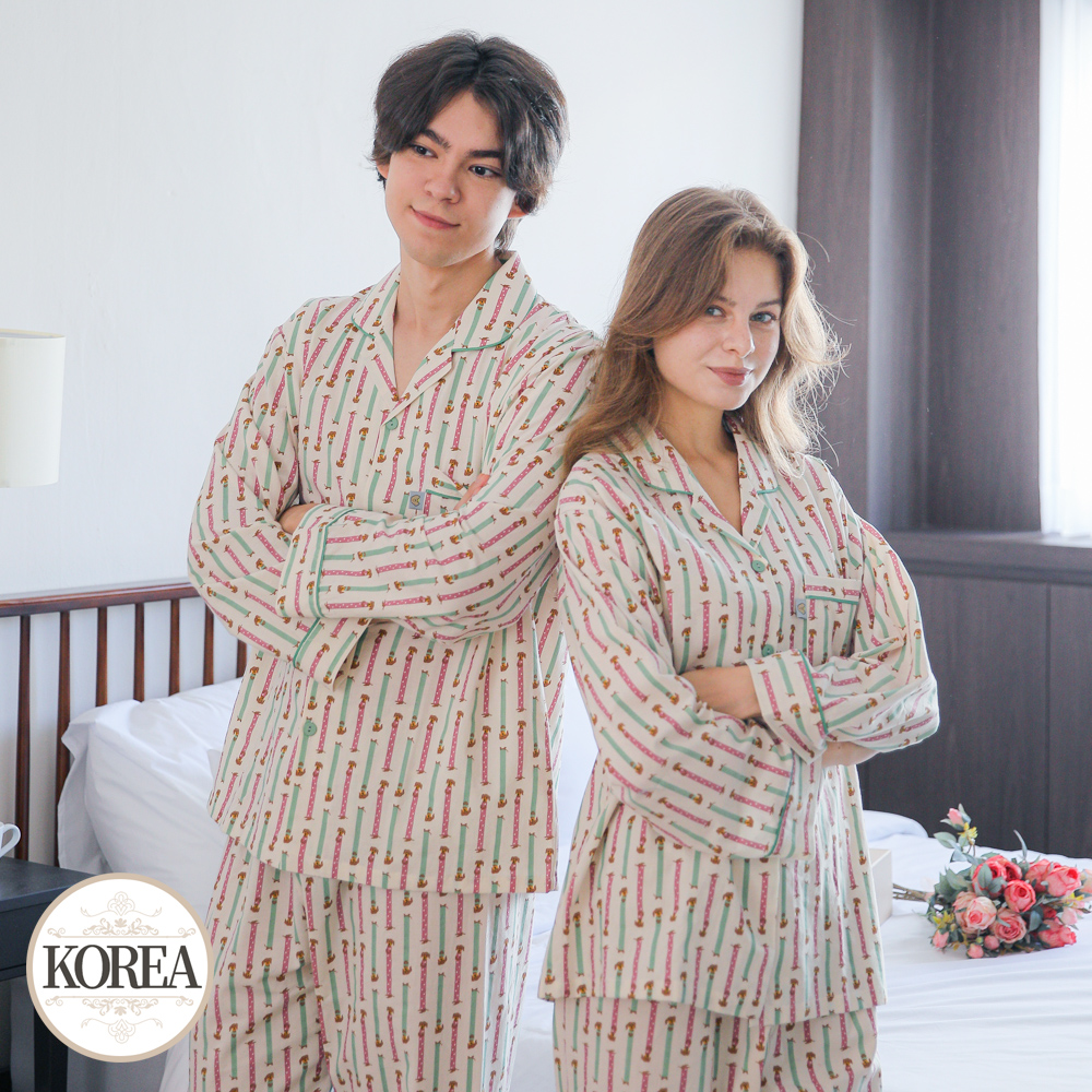 커플잠옷 여성 남성 긴팔 순면 부부 파자마 신혼 선물 연인 24F406_306(조이도그) - 메인 이미지