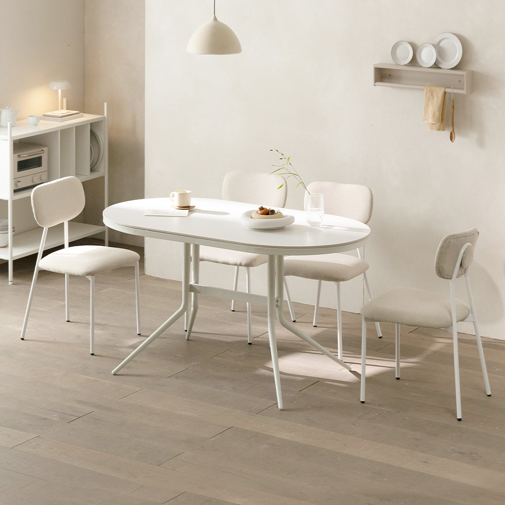 [구매 +N포인트][웰퍼니쳐] 펠릭스 타원형 카페 테이블 인테리어 포세린 세라믹 4인 식탁 세트 1400