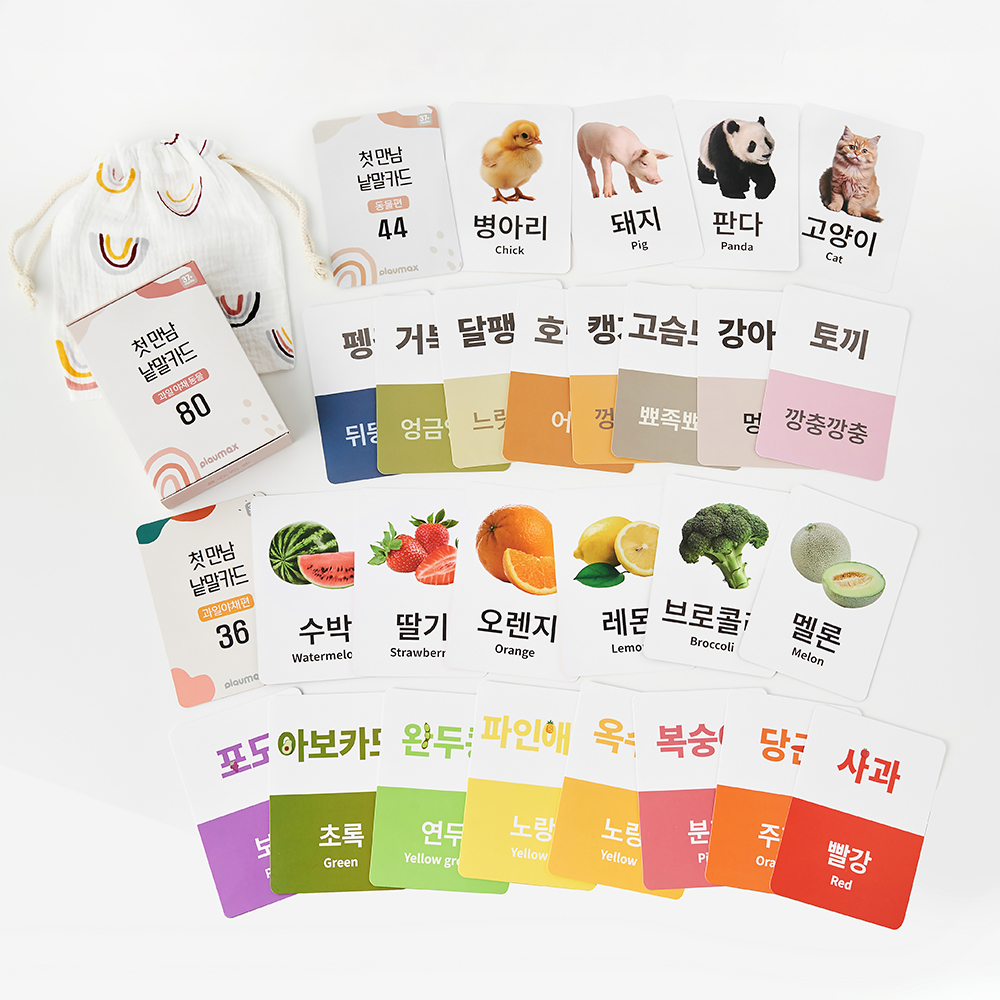 플레이맥스 첫만남 낱말카드 야채과일동물80장 + 보관가방세트 플래쉬카드 놀이