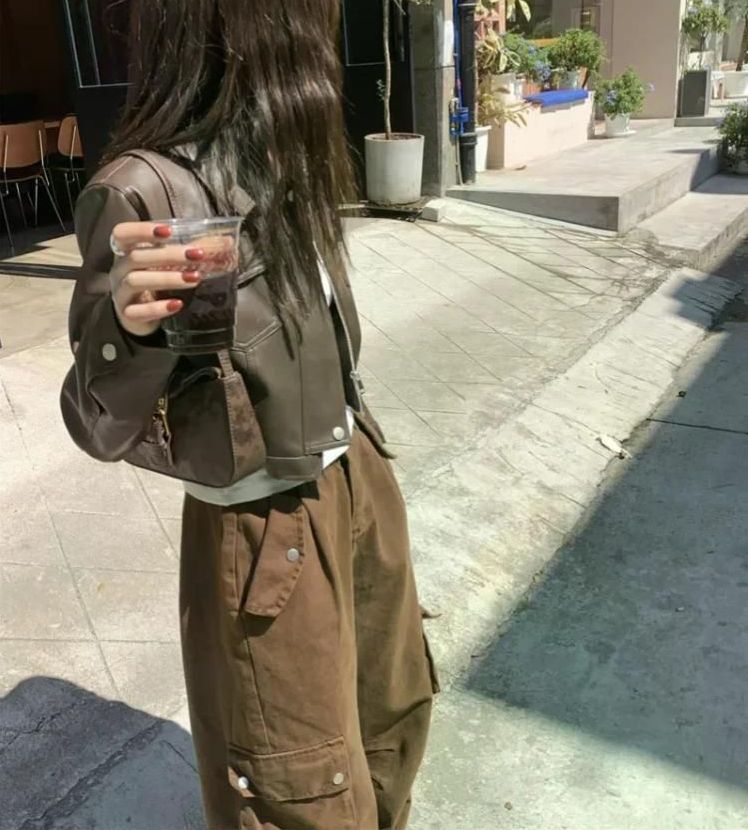 아메리칸 빈티지 여성 페이크레더 가죽 자켓 새로운 디자인 봄 가을 2024 브라운 M - 상세 이미지 4