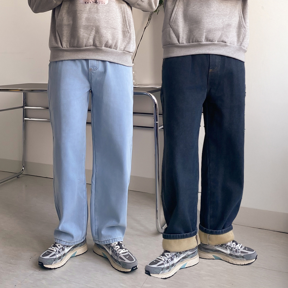 남성기모청바지 흑청바지 남자겨울청바지 통청바지 - 상품 이미지