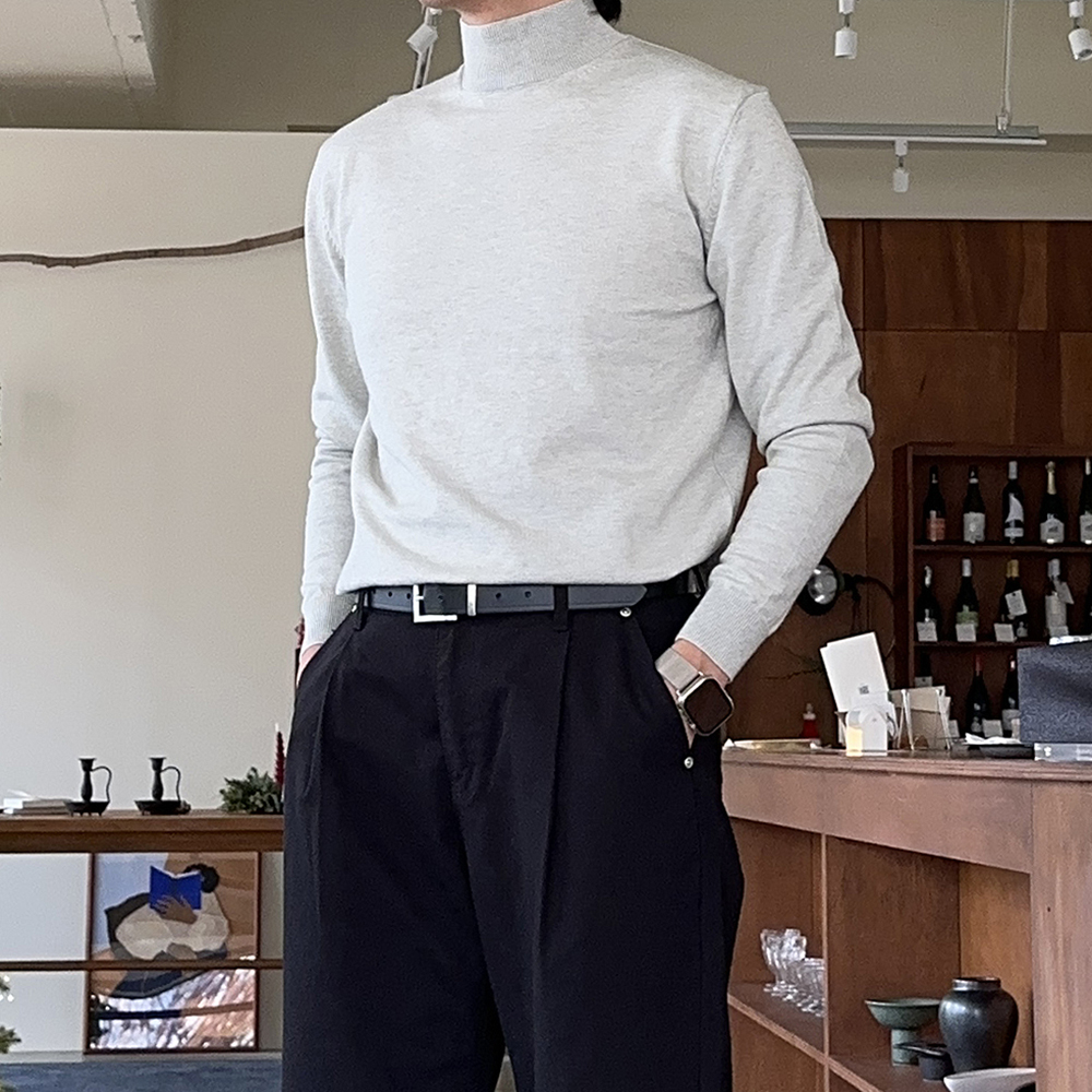 남자반목폴라 캐시미어 니트 터틀넥 폴라티 - 메인 이미지
