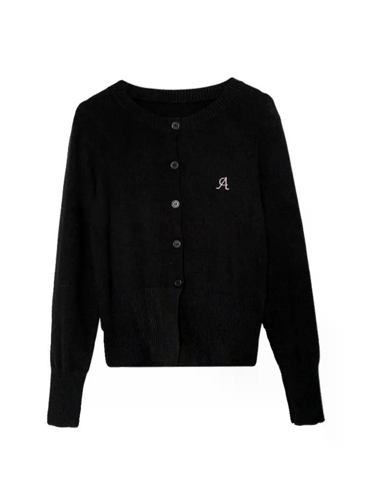 라운드넥 카디건 가디건 여성 의류 캐주얼 니트 면혼방 긴팔 knit 24FW 슬림핏 - 상세 이미지 5