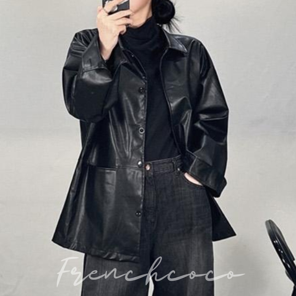 프렌치코코 오버핏 레더 가죽 자켓 재킷 블레이저 - 메인 이미지
