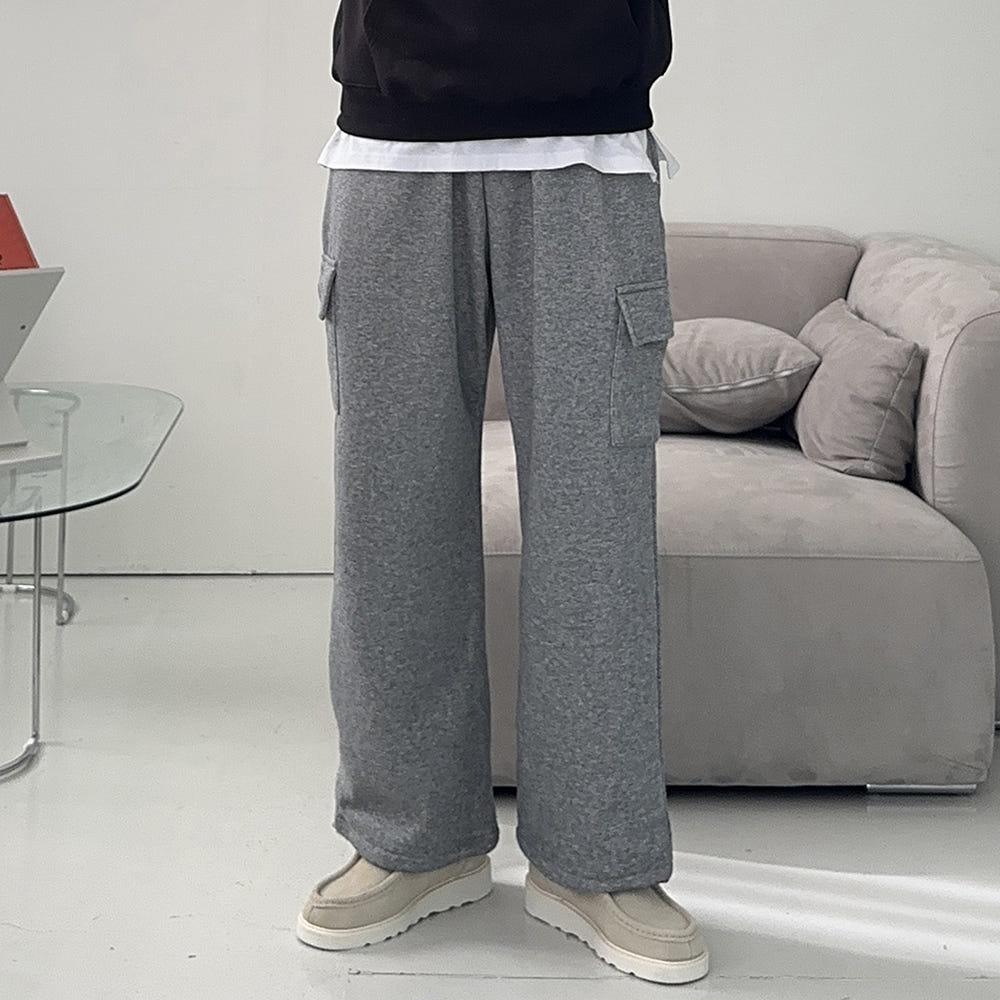 남자 기모바지 카고 와이드 밴딩 팬츠 남자 겨울바지 - 상세 이미지 5