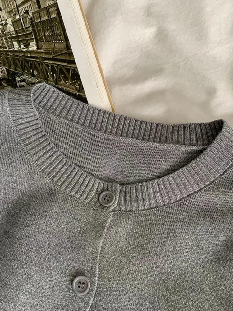 라운드넥 카디건 가디건 여성 의류 캐주얼 니트 면혼방 긴팔 knit 24FW 슬림핏 - 상세 이미지 2