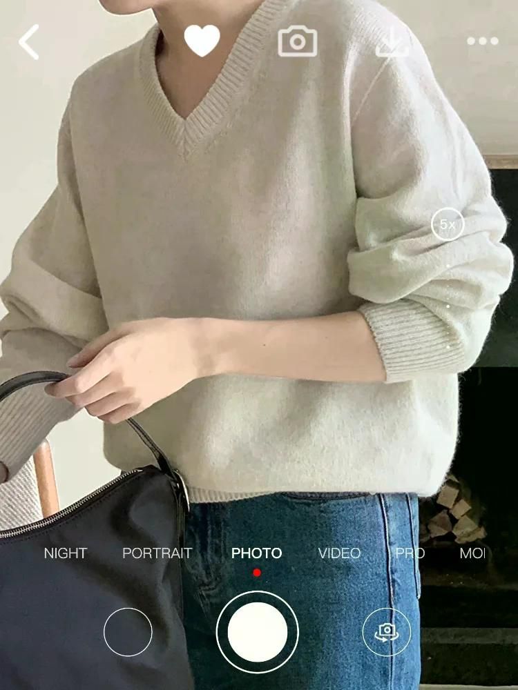브이넥 니트 V-neck 랜턴 소매 Sven 통근 기본 모델 스웨터의 부드러움 - 상세 이미지 2