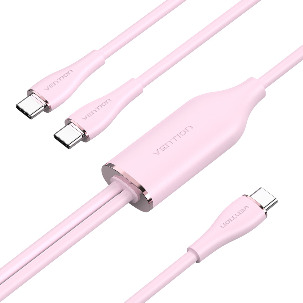 벤션 100W PD C타입 to 2 C타입 멀티 고속충전케이블 CTM 핑크, 1개, 1.5m - 상품 이미지