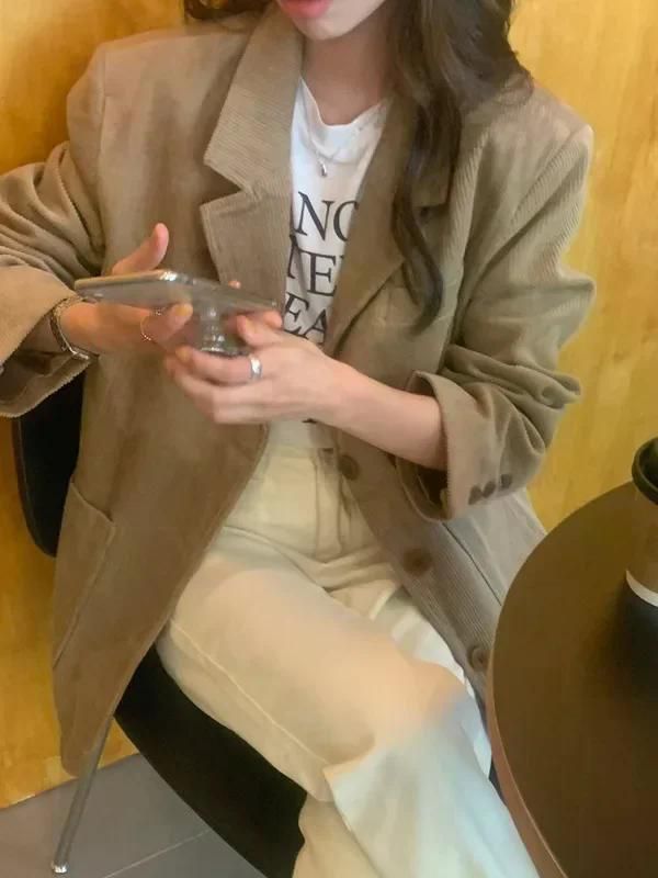 2024 가을 컬렉션 아메리칸 빈티지 싱글 브레스트 코듀로이 슈트 루즈핏 세련된 캐주얼 - 상세 이미지 4