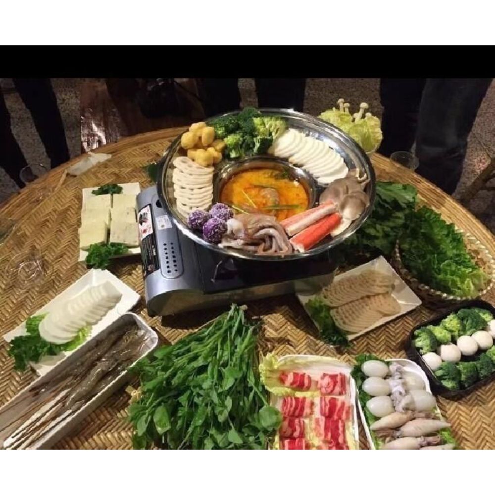 냄비 훠궈 도넛모양 업소용 샤브샤브 나베 전골팬 스텐 마라탕 전골냄비 반반냄비 인덕션 IH 16 인치 스테인레스 스틸 모자 팬 - 상품 이미지
