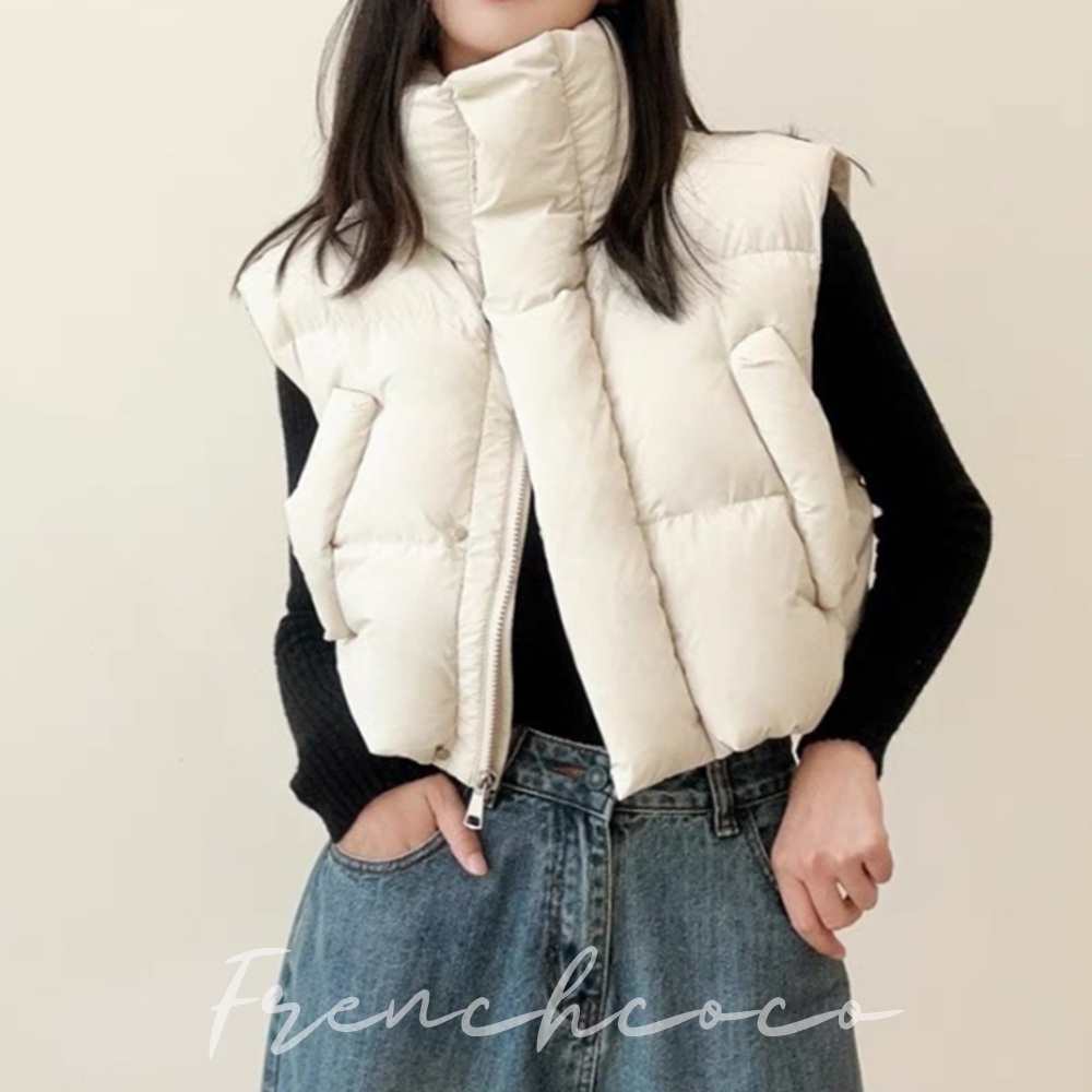 프렌치코코 숏 패딩베스트 경량 조끼 크롭기장 패딩조끼