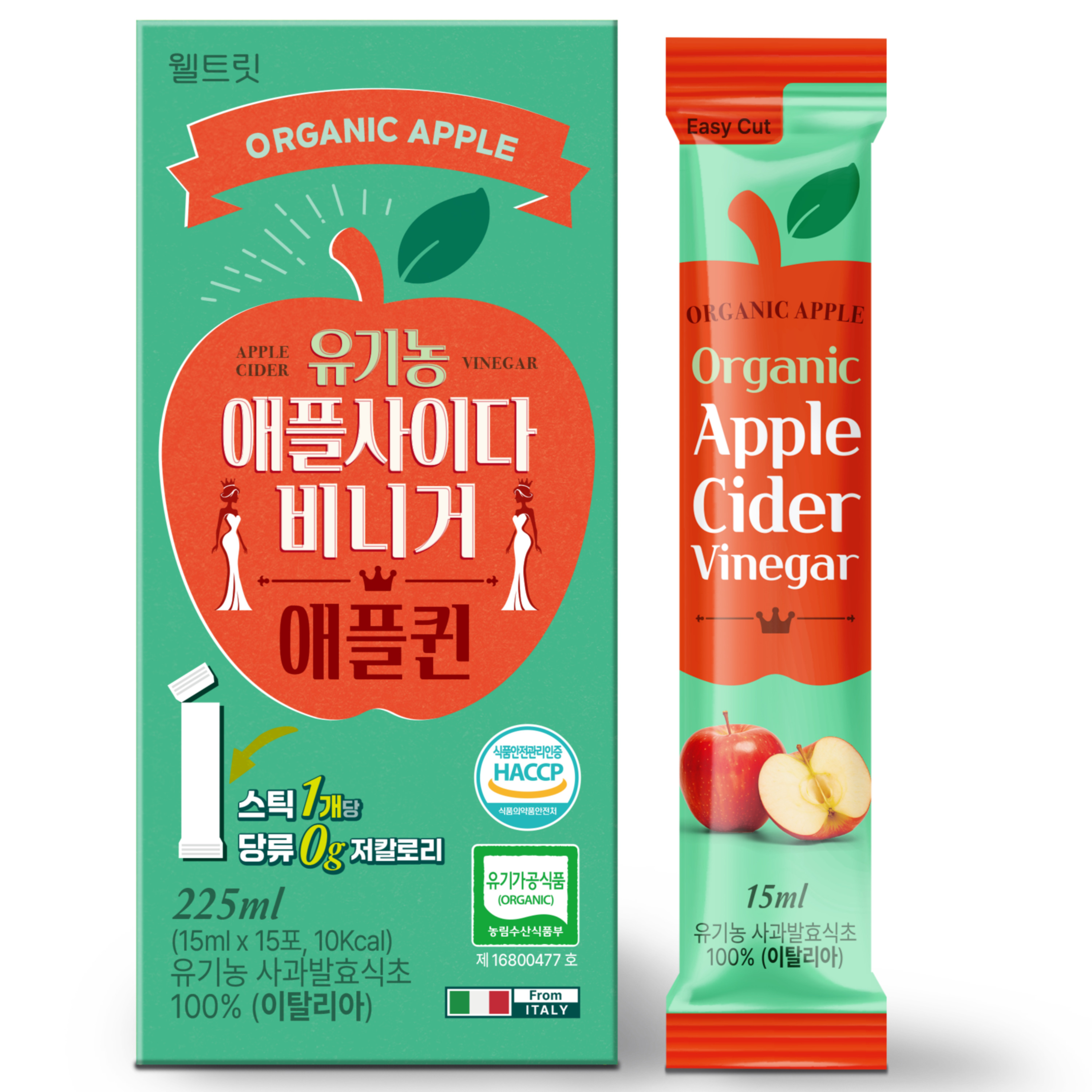 유기농 애플사이다비니거 애플퀸 NFC 착즙 발효 225ml, 1개
