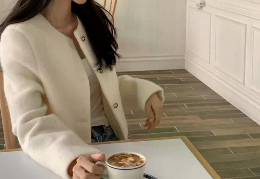 우아한 트위드  싱글 브레스트 몸집이 작은 자켓 기존 두께 긴 소매 라운드 목소매 숏기장 - 상세 이미지 5