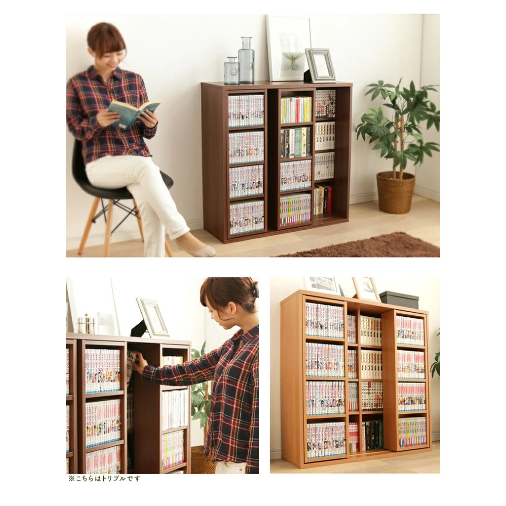 아이리스오야마 슬림 4단 책장 만화책꽂이 코믹 슬라이딩 더블 랙 CSD-9090 일본 이미지 7