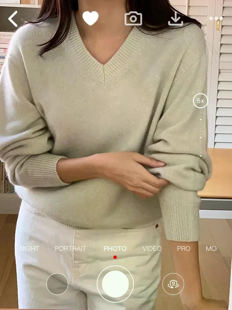 브이넥 니트 V-neck 랜턴 소매 Sven 통근 기본 모델 스웨터의 부드러움 - 상세 이미지 5