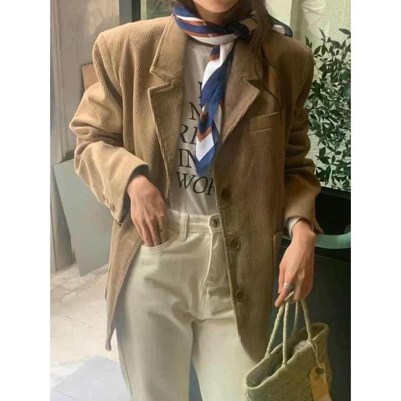 2024 가을 컬렉션 아메리칸 빈티지 싱글 브레스트 코듀로이 슈트 루즈핏 세련된 캐주얼