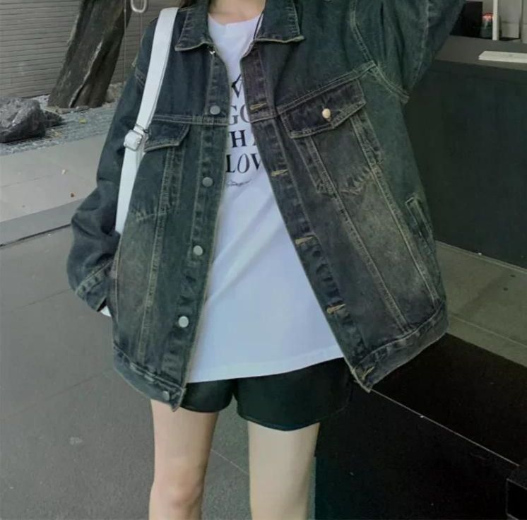 스트릿 패션 브랜드 데님 코트 봄 가을 캐주얼 루즈핏 긴 소매 재킷 탑 - 상세 이미지 2