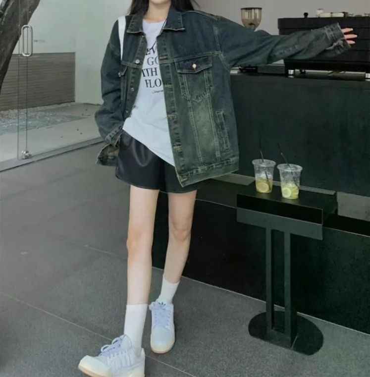 스트릿 패션 브랜드 데님 코트 봄 가을 캐주얼 루즈핏 긴 소매 재킷 탑 - 상세 이미지 5